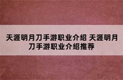 天涯明月刀手游职业介绍 天涯明月刀手游职业介绍推荐